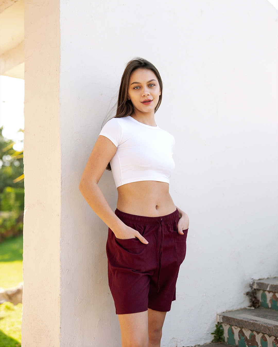 Linen Big Pockets Short شورت نسائي كتان بجيوب