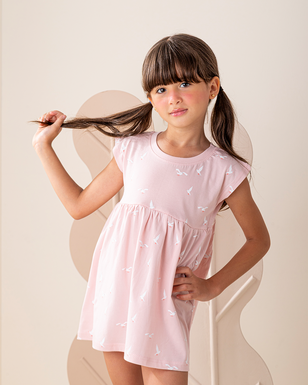 Cute Seagull فستان بناتي كتف ساقط