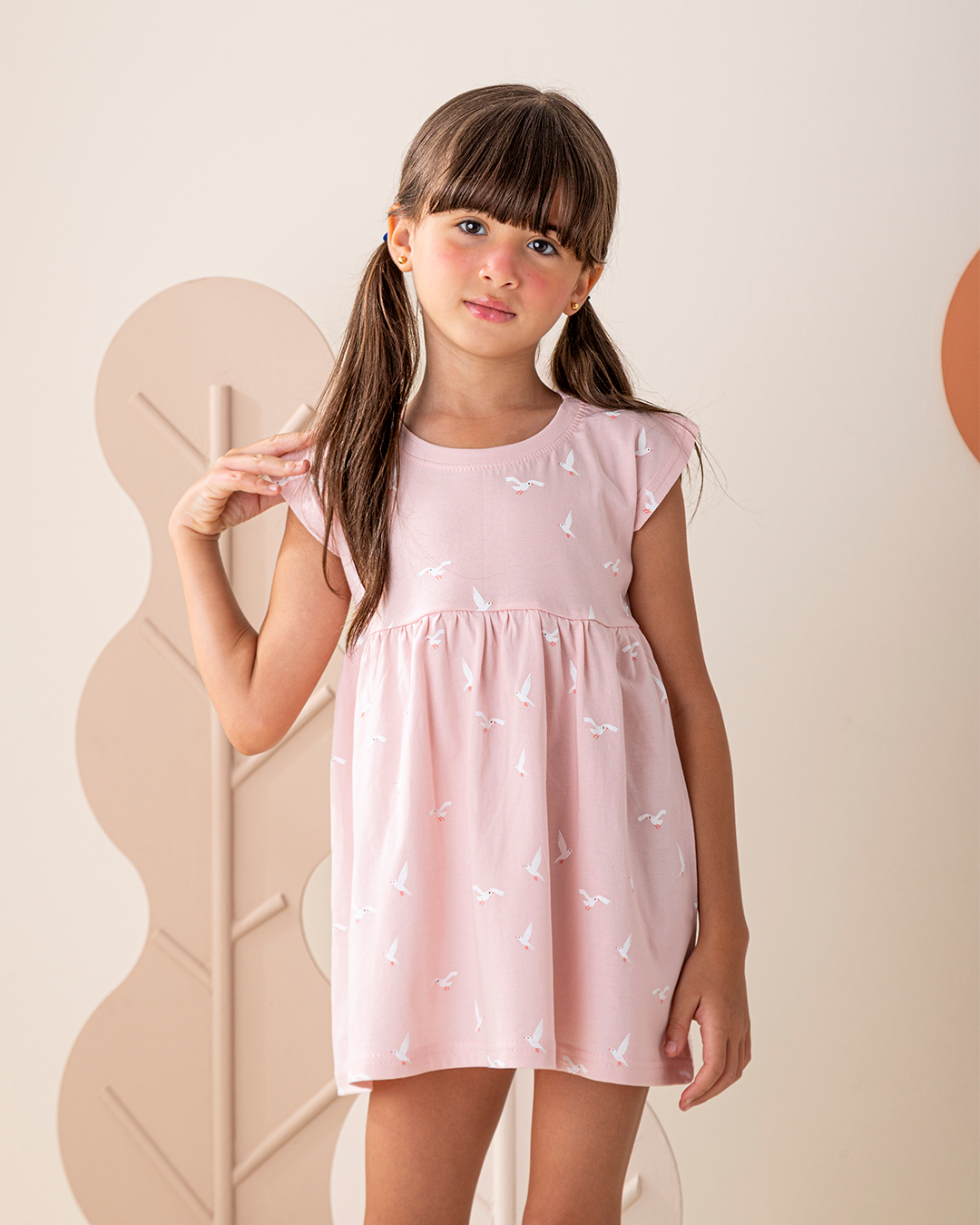 Cute Seagull فستان بناتي كتف ساقط