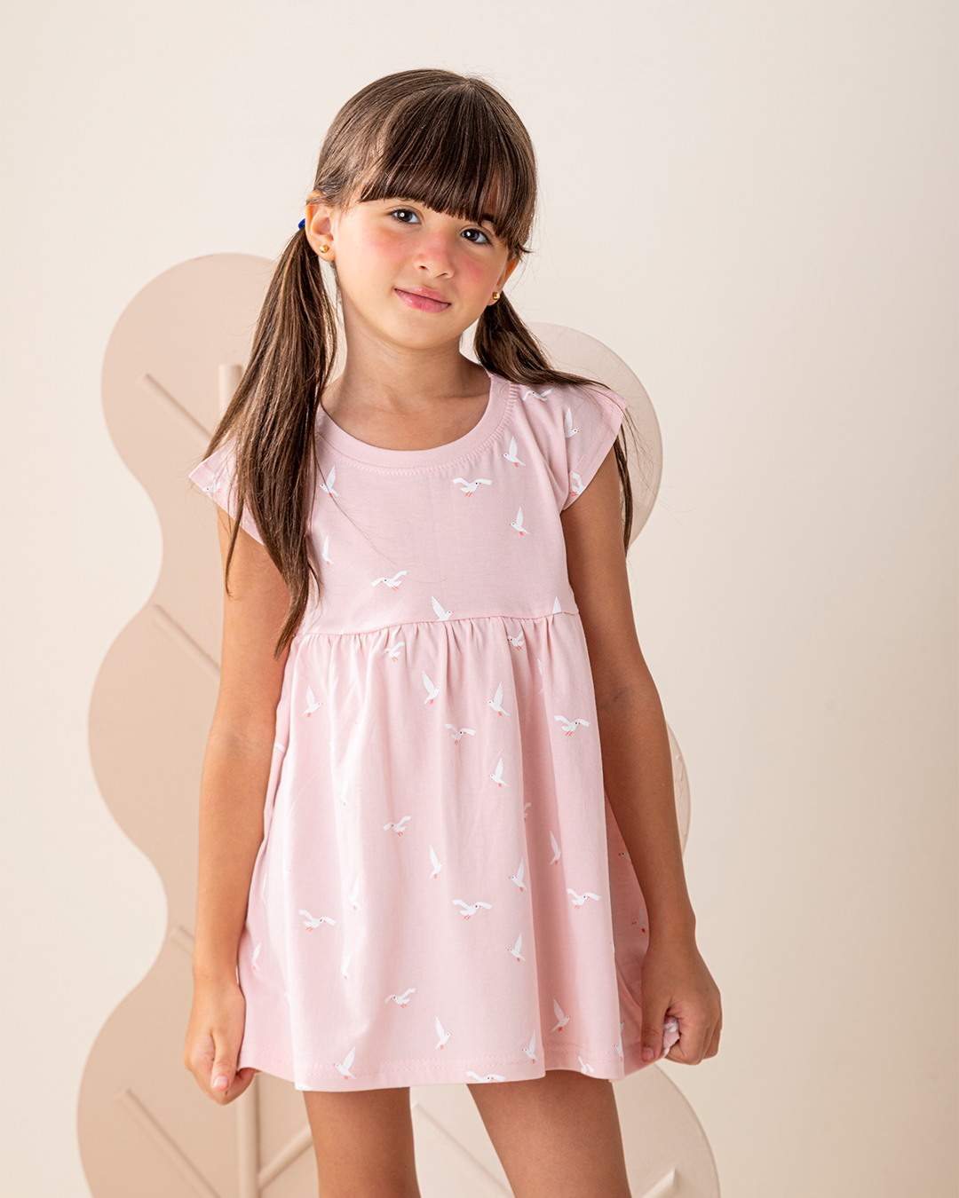 Cute Seagull فستان بناتي كتف ساقط