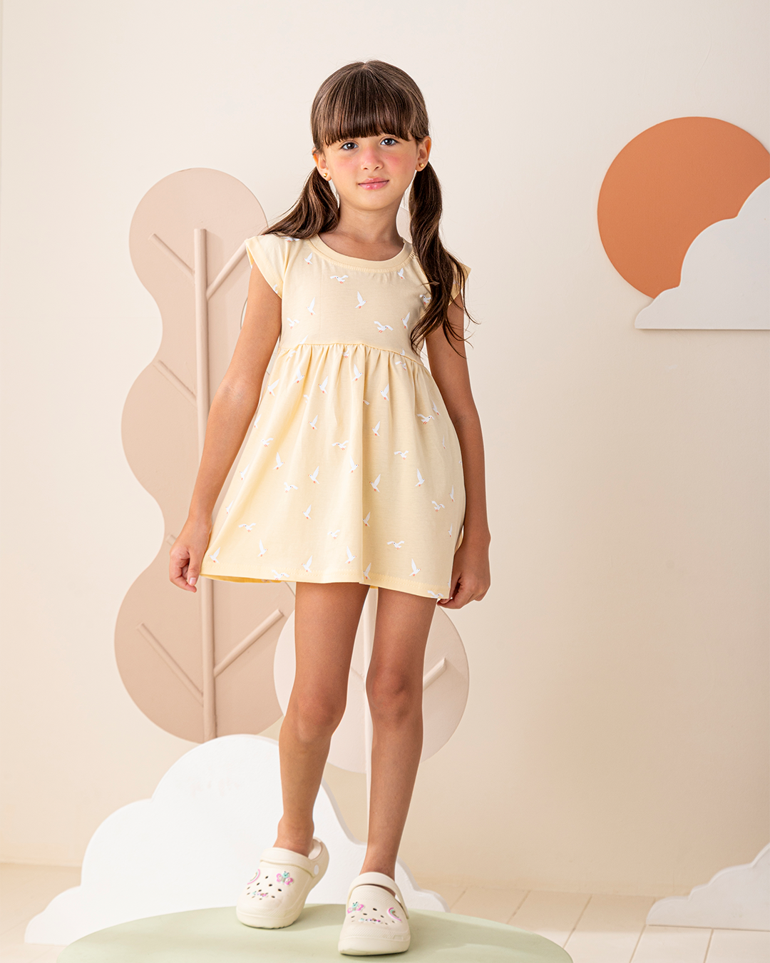 Cute Seagull فستان بناتي كتف ساقط