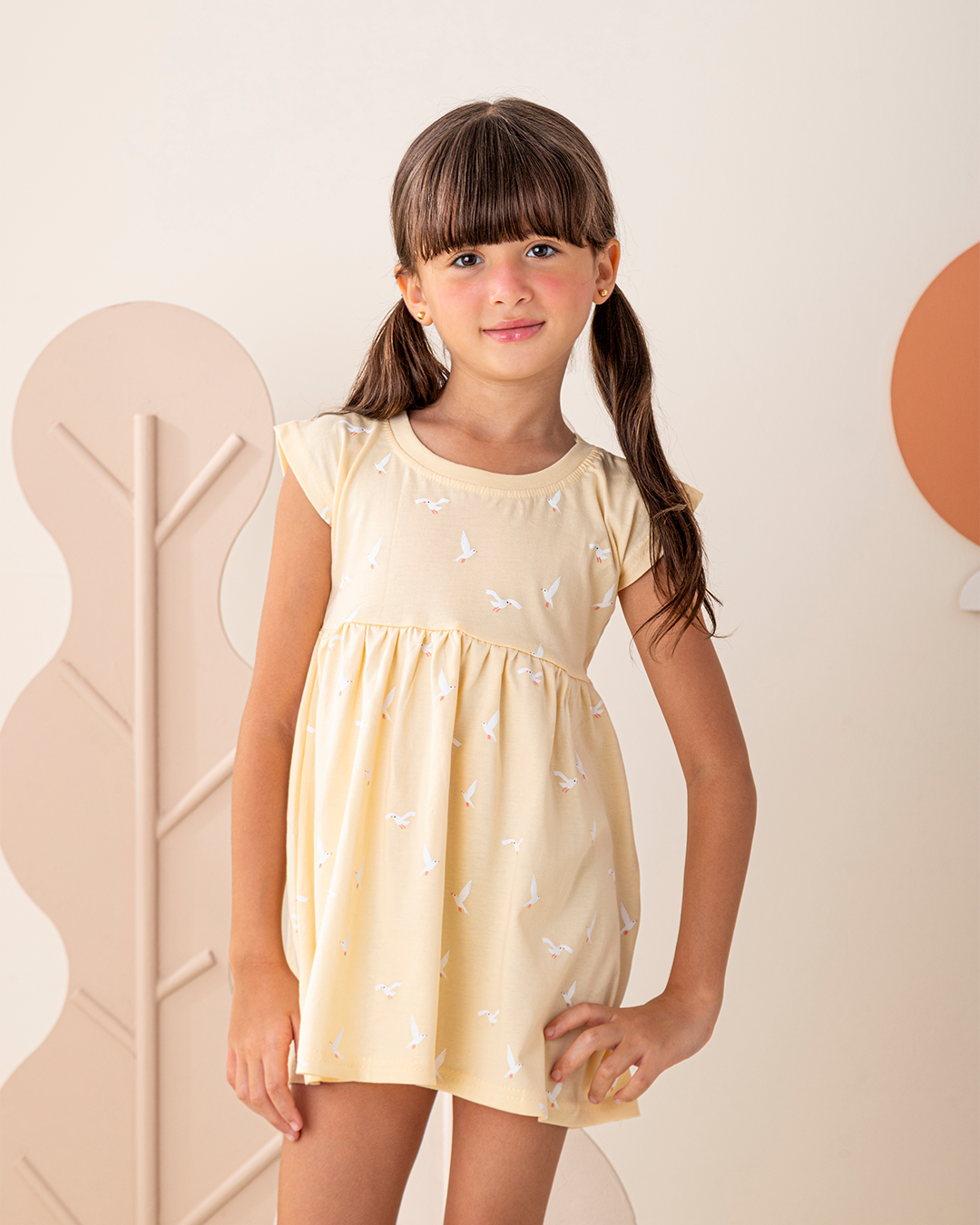 Cute Seagull فستان بناتي كتف ساقط