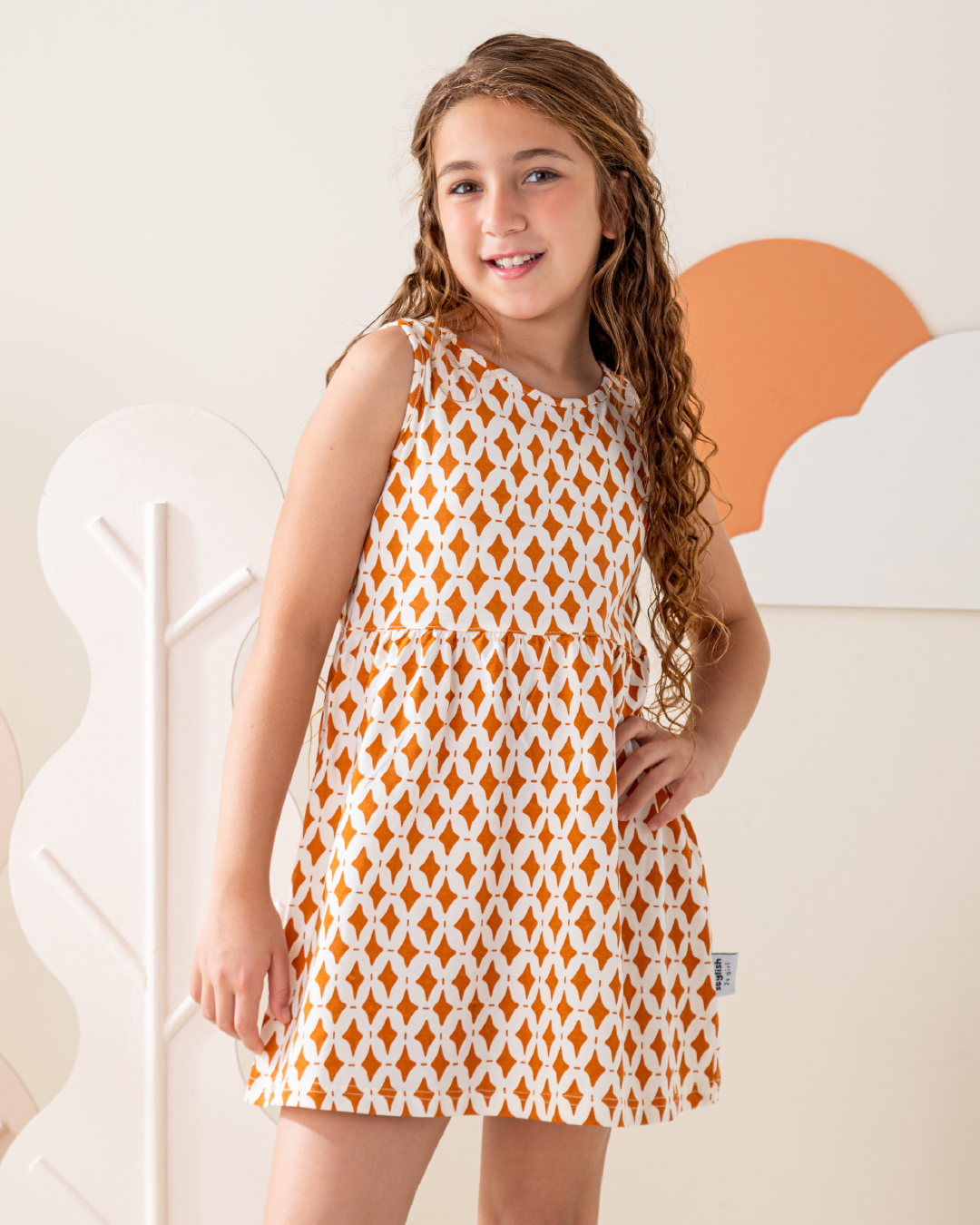 Cute Geometrical فستان بناتي حمالة عريضة