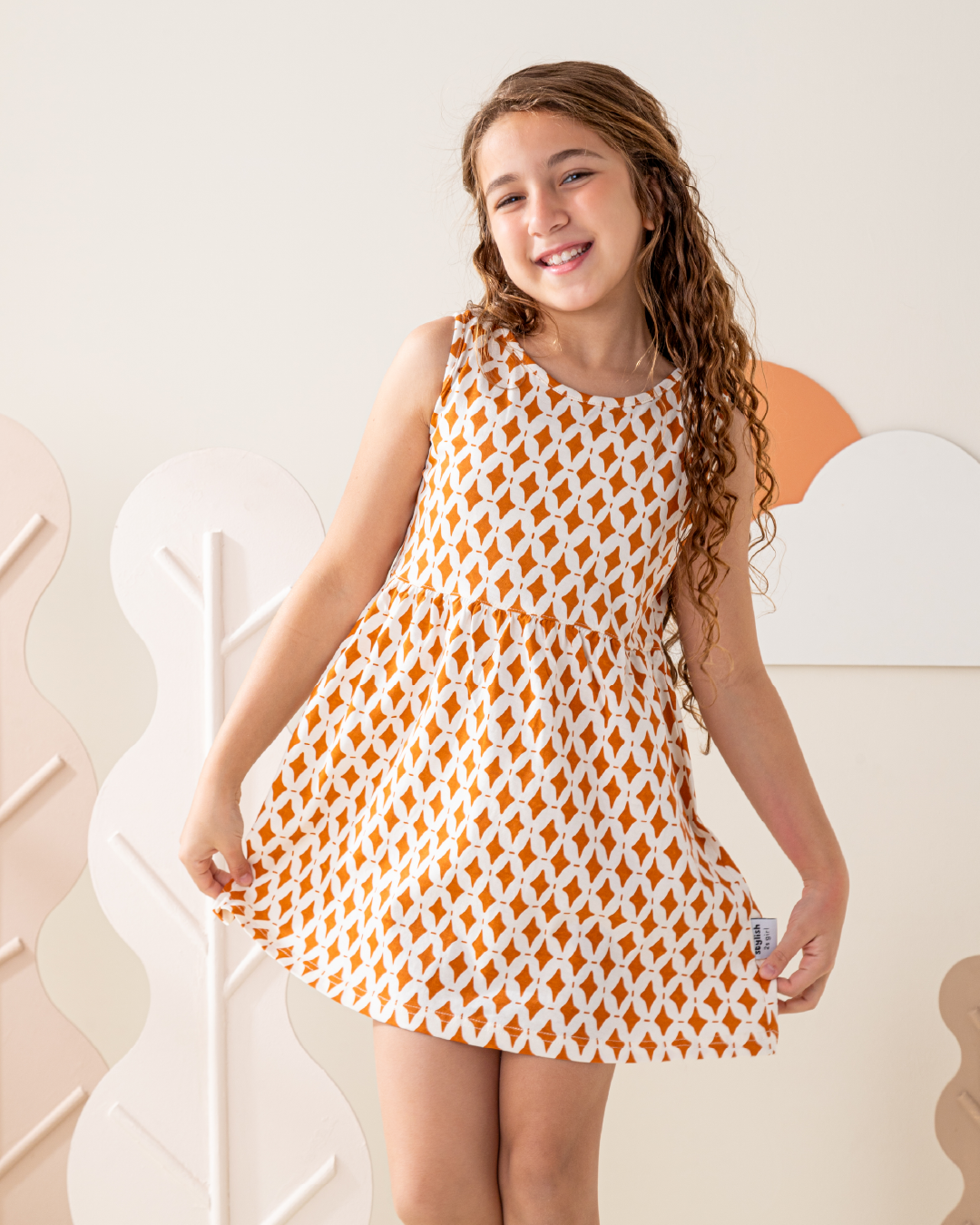 Cute Geometrical فستان بناتي حمالة عريضة