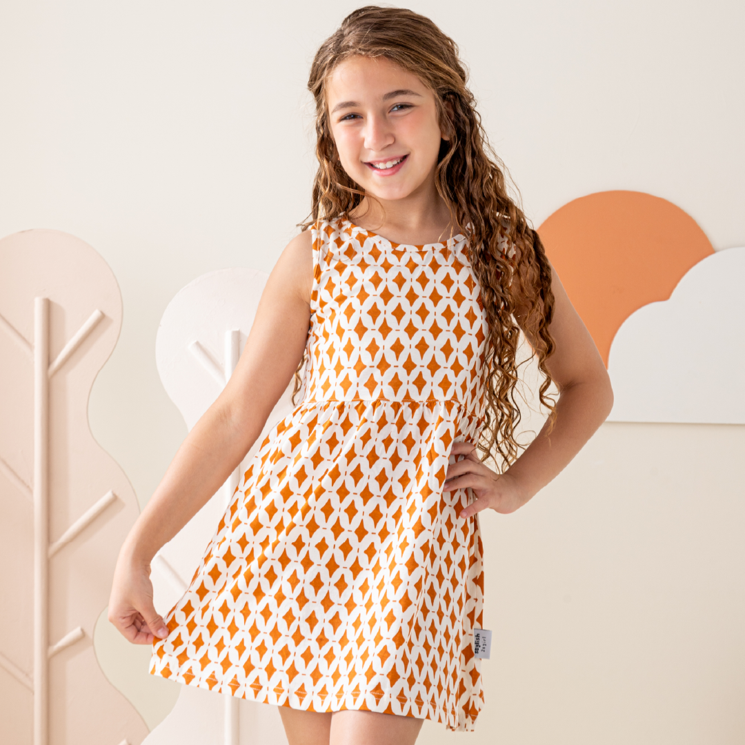 Cute Geometrical فستان بناتي حمالة عريضة