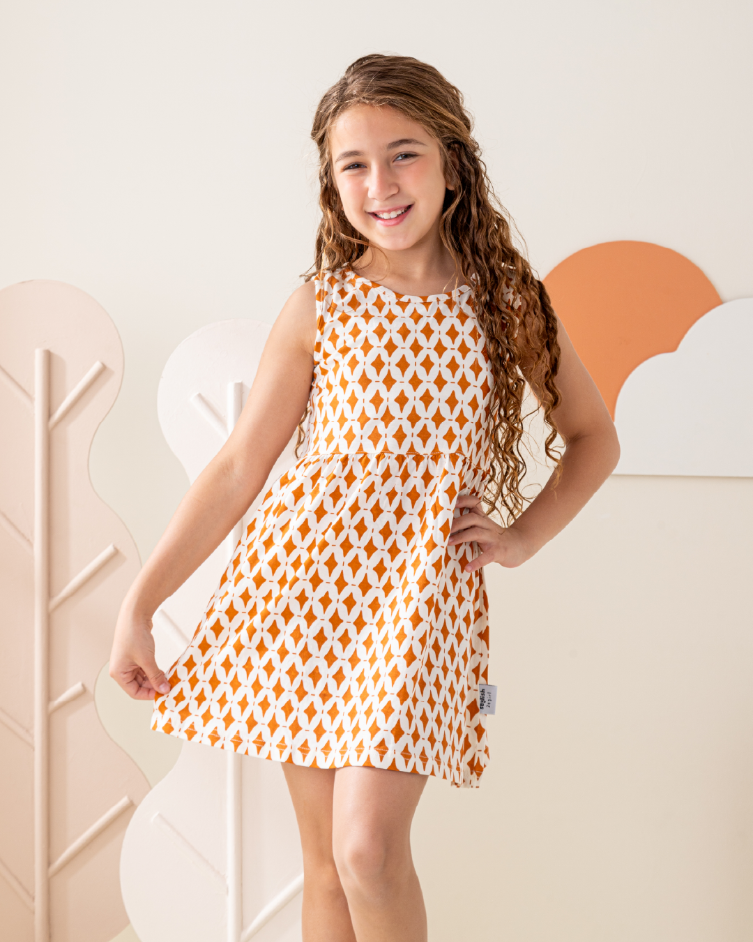 Cute Geometrical فستان بناتي حمالة عريضة