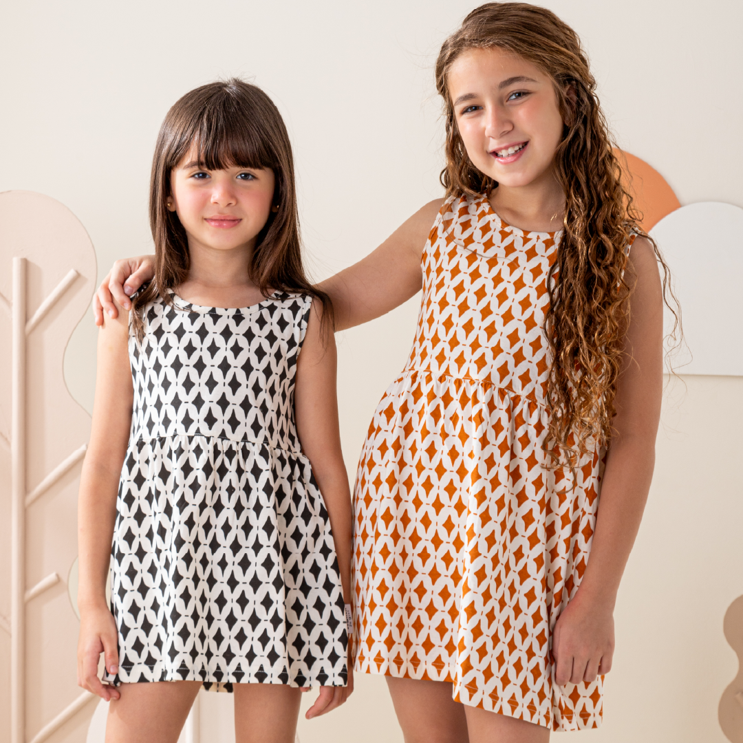 Cute Geometrical فستان بناتي حمالة عريضة