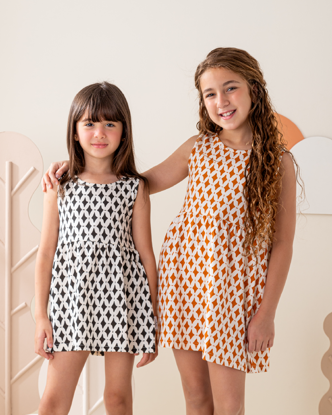 Cute Geometrical فستان بناتي حمالة عريضة