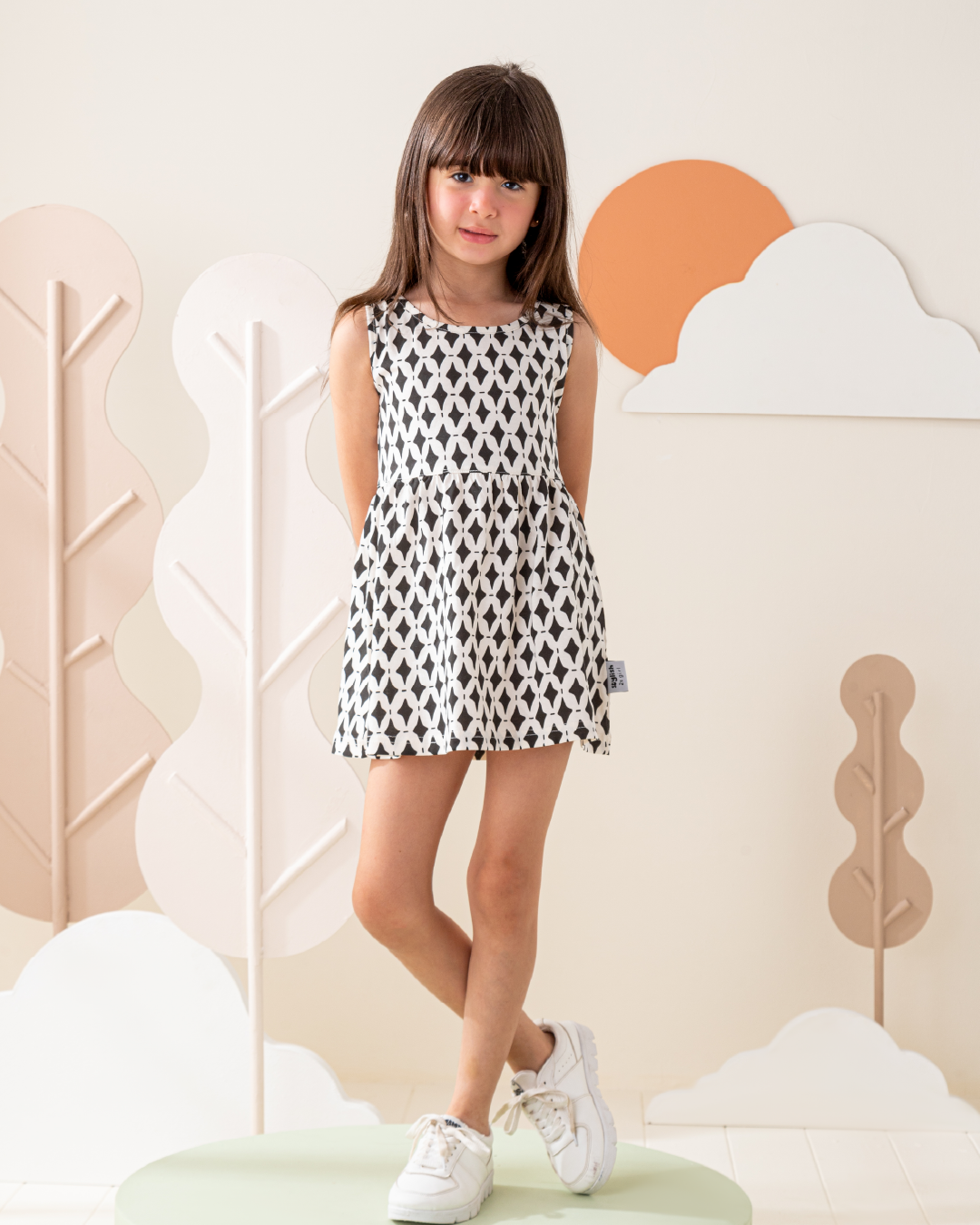 Cute Geometrical فستان بناتي حمالة عريضة