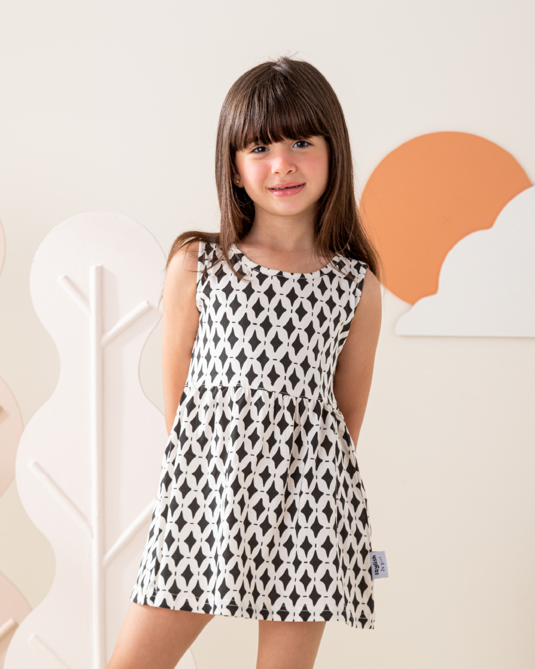 Cute Geometrical فستان بناتي حمالة عريضة